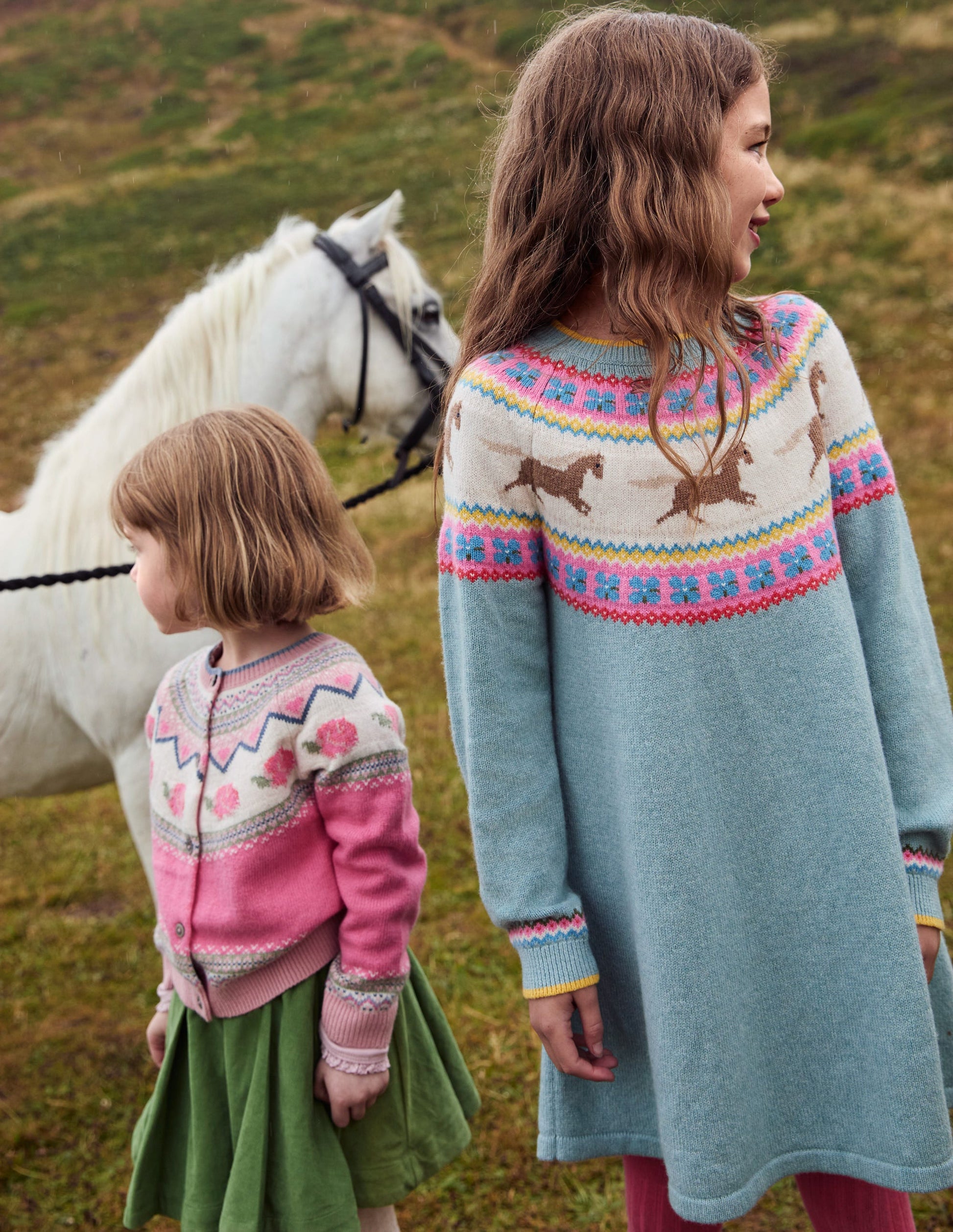 Minnie Fair Isle Jumper Dress-Seamist Marl Horses-7