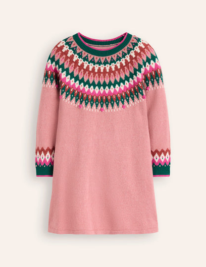 Minnie Fair Isle Jumper Dress-Vintage Pink Marl-4