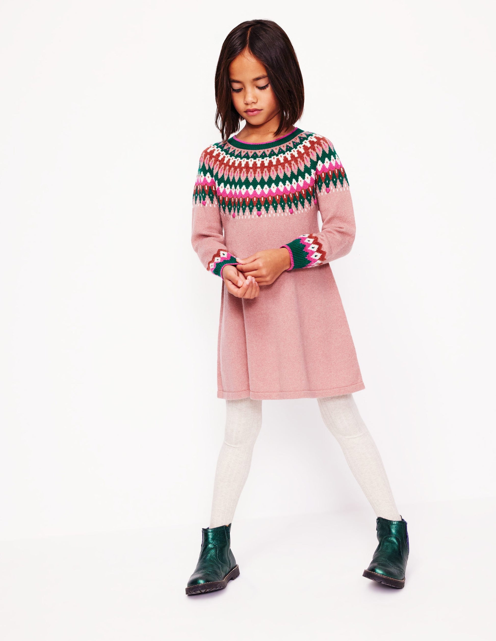 Minnie Fair Isle Jumper Dress-Vintage Pink Marl-1