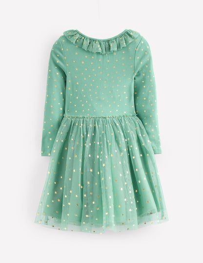 Rose Twirly Tulle Dress-Eucalyptus Gold Stars-2