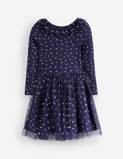 Rose Twirly Tulle Dress-College Navy Gold Stars-1