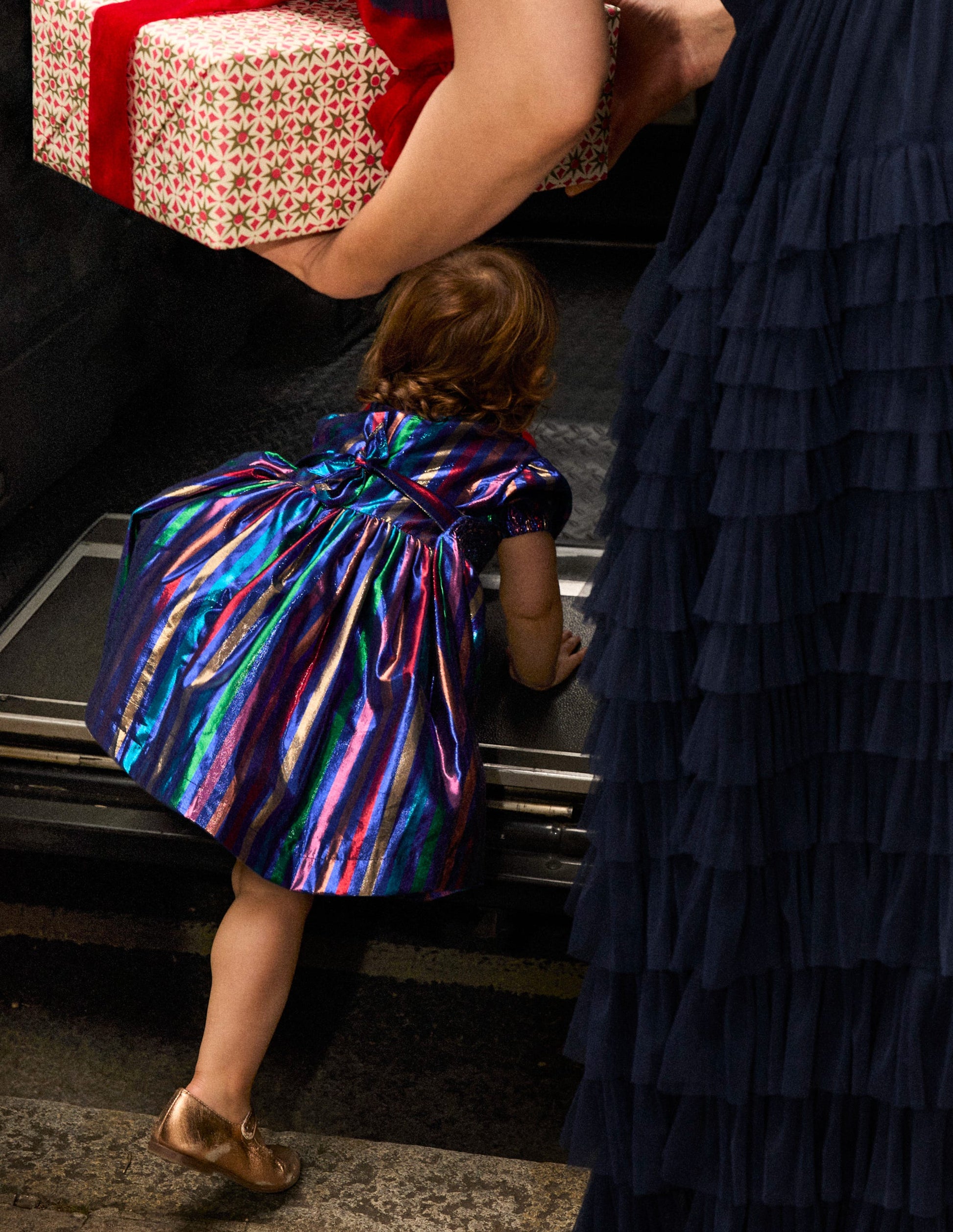 Metallic Smocked Party Dress-Multi Lurex Stripe-4