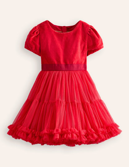 Beth Velvet Bodice Tulle Dress-Poppy Red-1