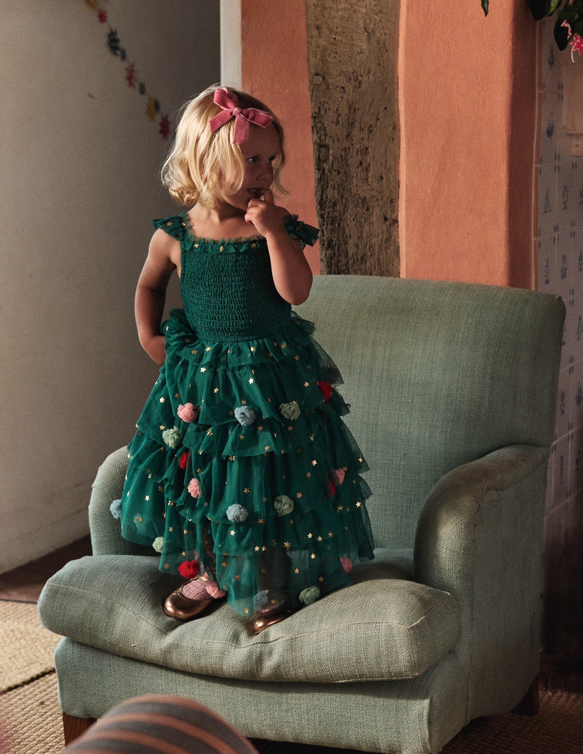 Maude Ruffle Tulle Dress-Jewel Green Christmas Tree-4