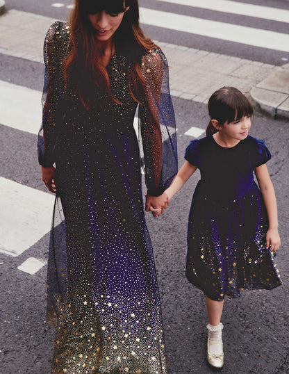 Esther Metallic Party Dress-College Navy-4