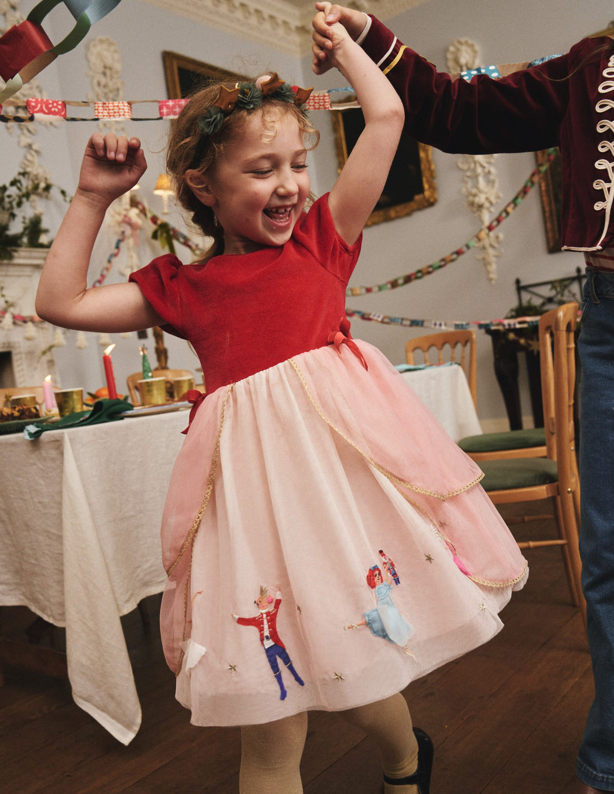 Nutcracker Appliqué Dress-Carmine Red/Almond Pink - Image 4