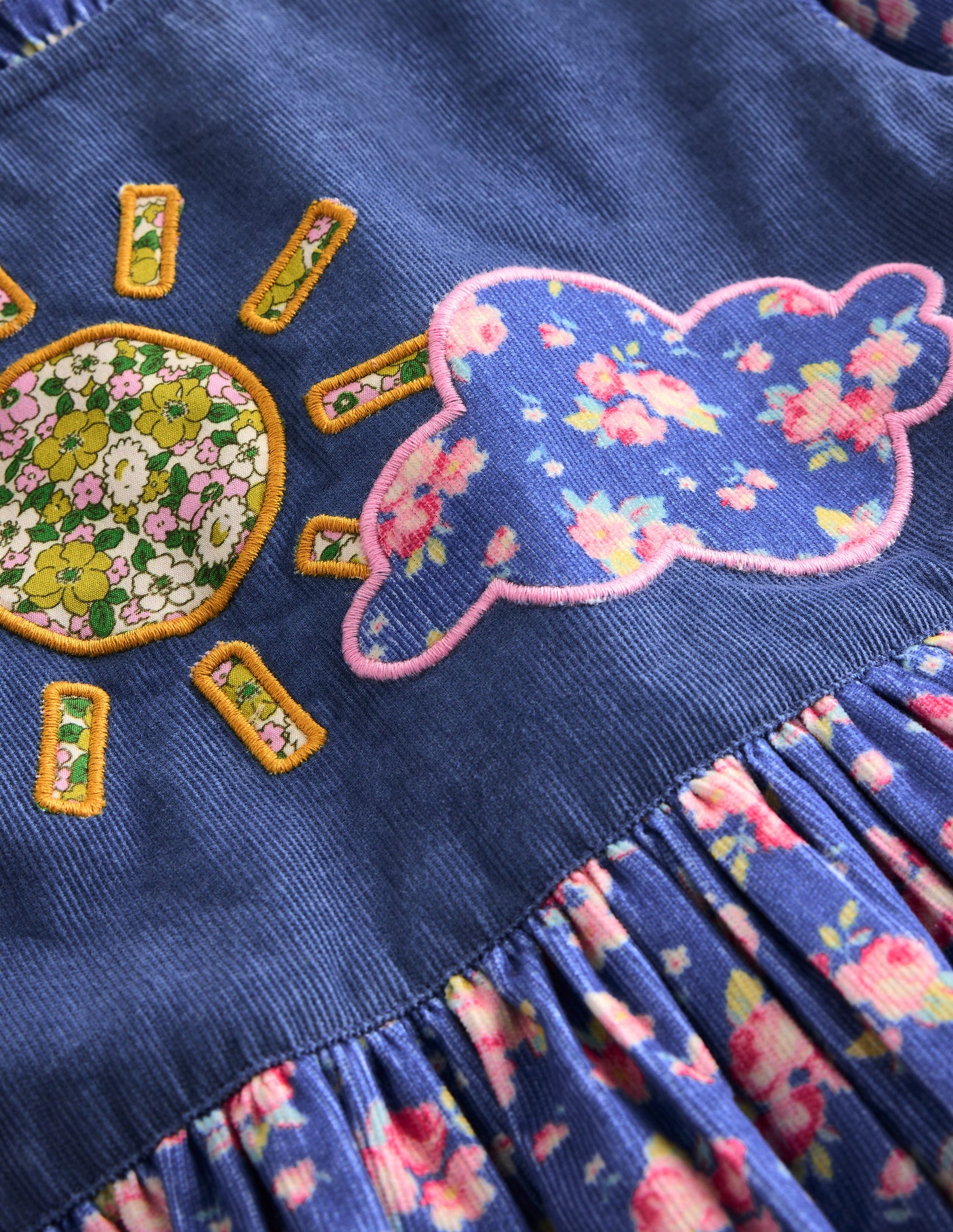 Cord Appliqué Dress-Bluejay Weather-3