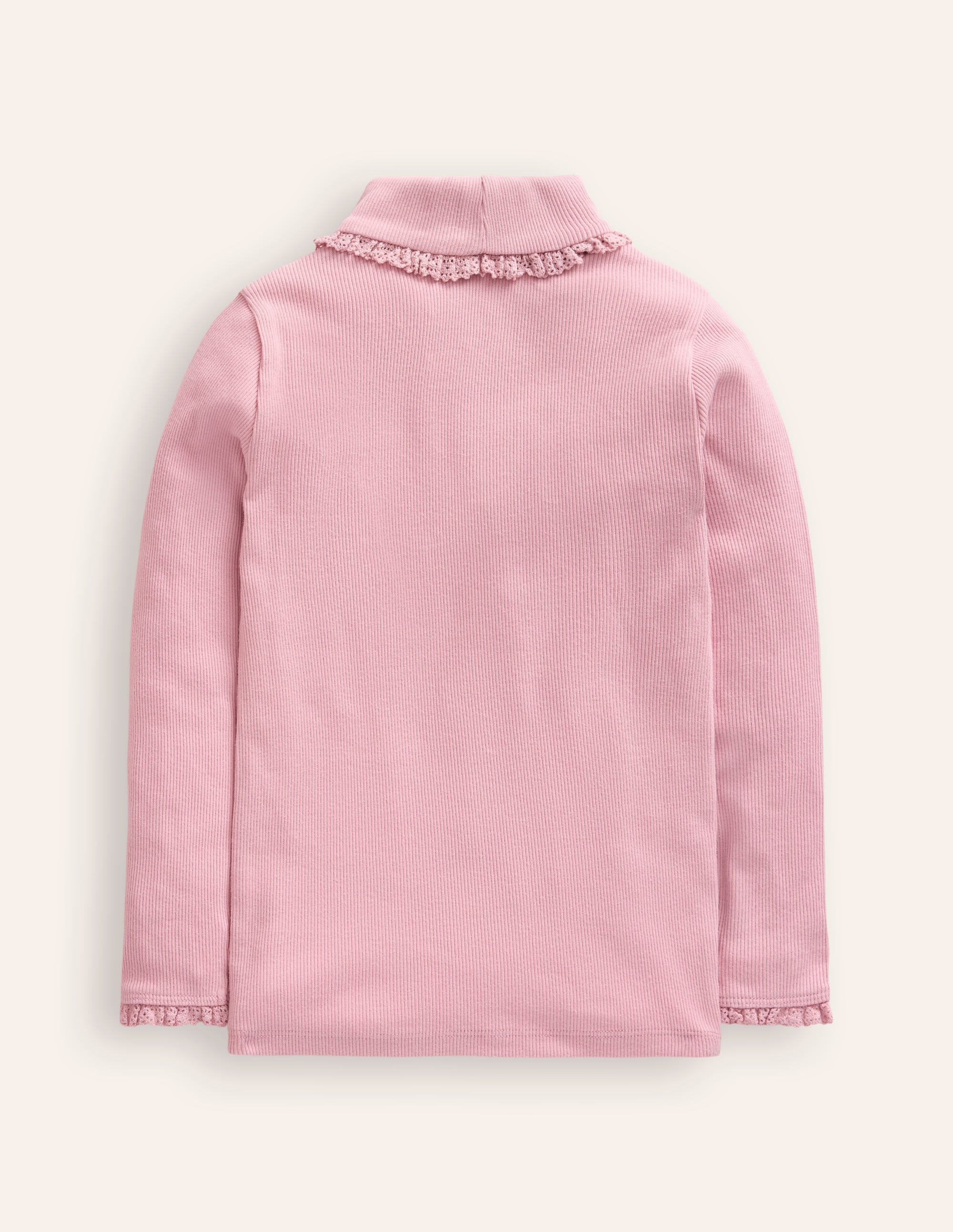 Ribbed Lace Trim Roll Neck-Vintage Pink - Image 2