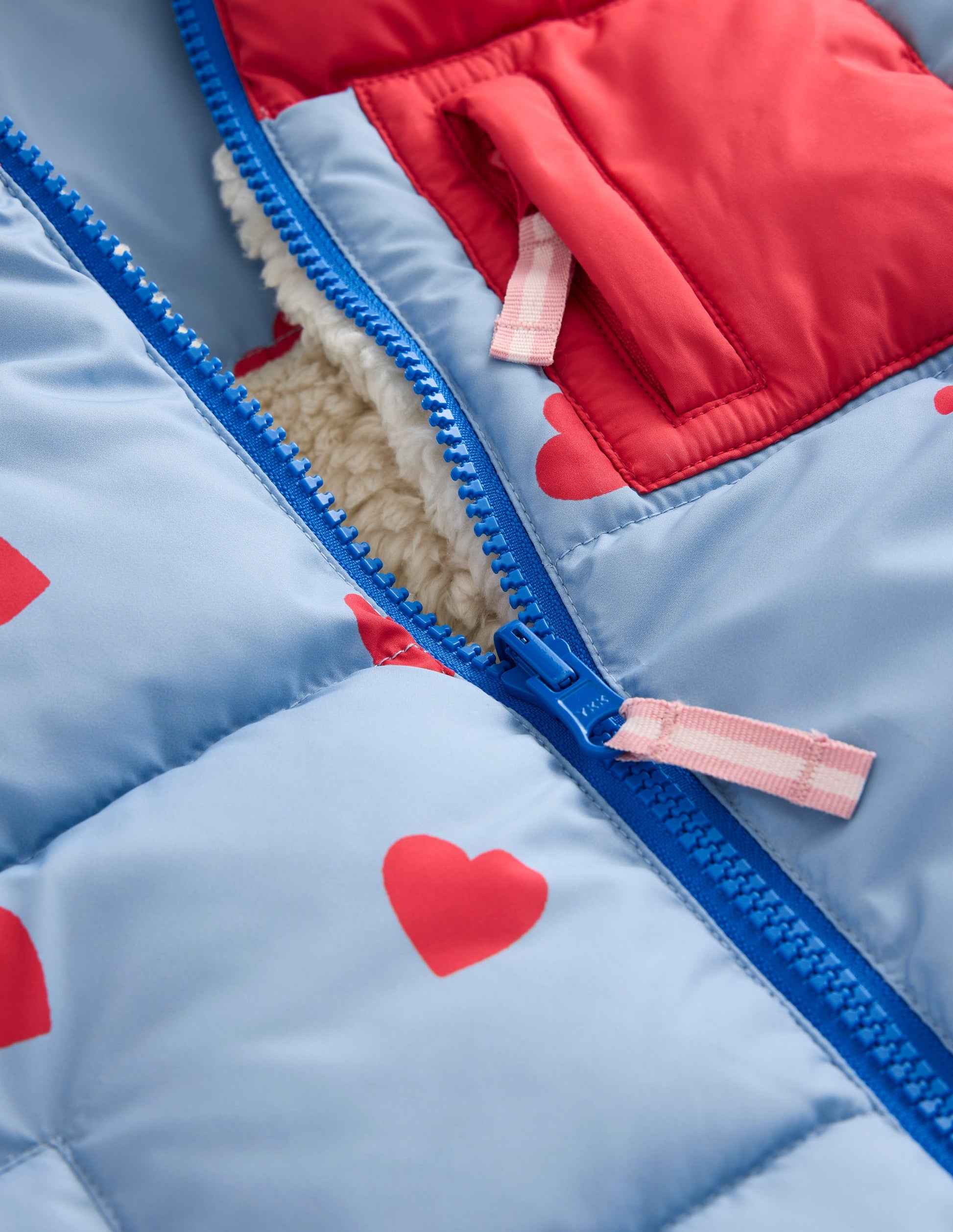 Reversible Cosy Borg Coat-Blue/Red Ditsy Hearts-3