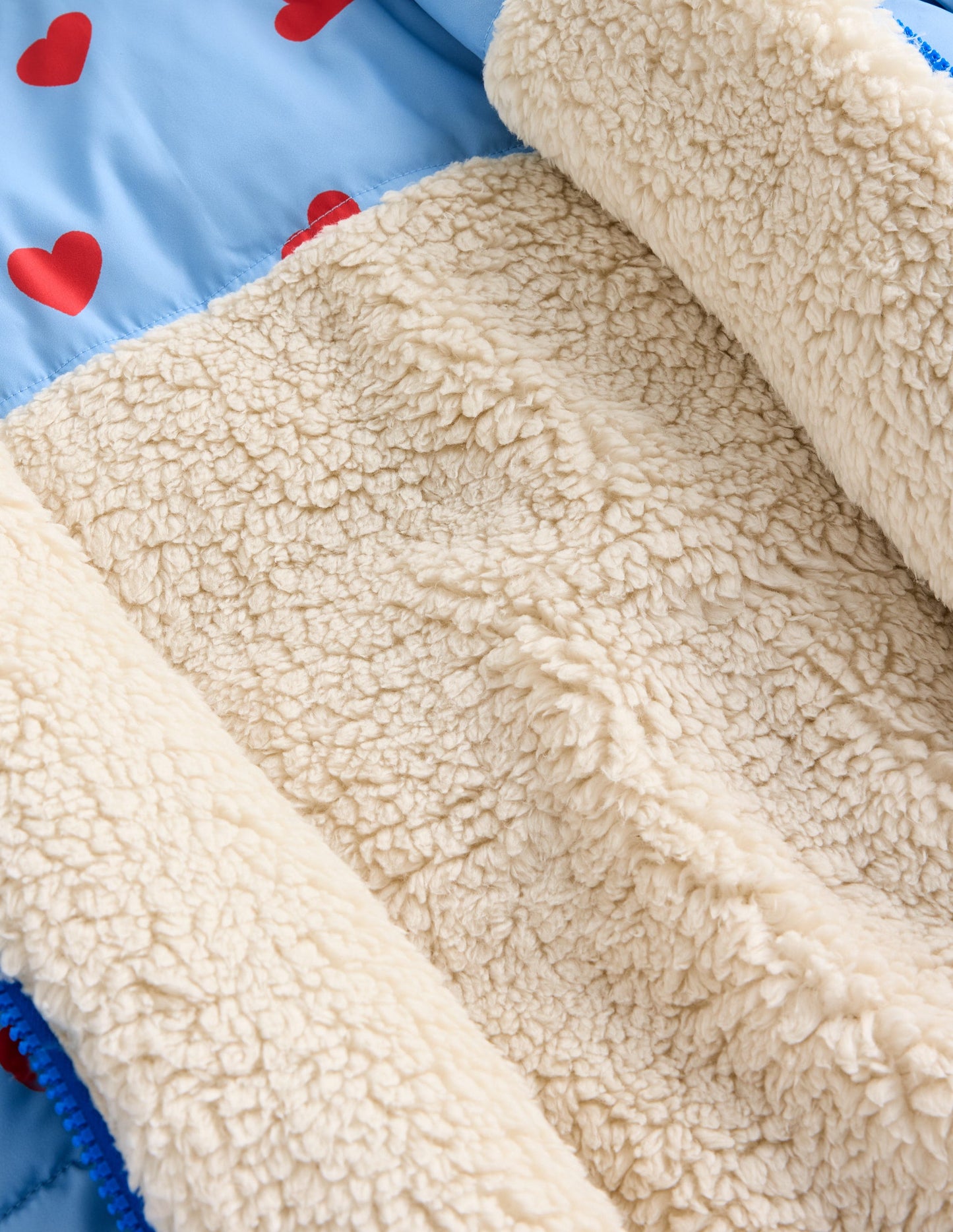 Reversible Cosy Borg Coat-Blue/Red Ditsy Hearts
