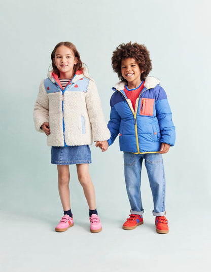 Reversible Cosy Borg Coat-Blue/Red Ditsy Hearts-5