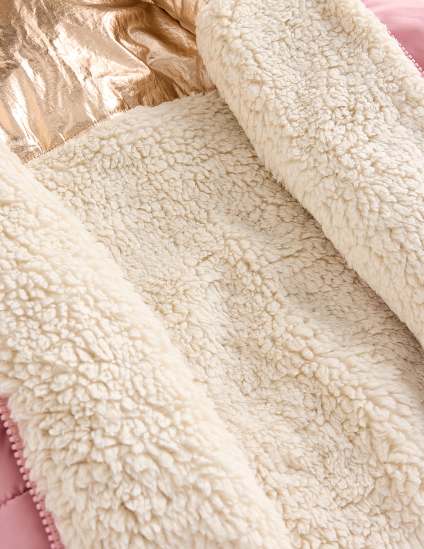 Reversible Cosy Borg Coat-Pink Metallic Colourblock