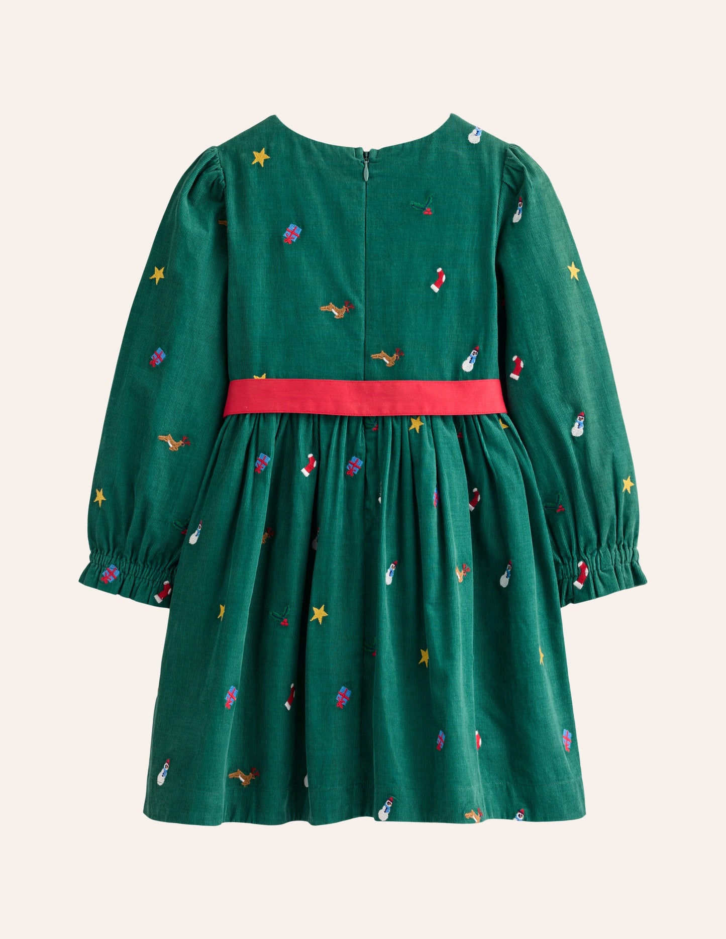 Peggy Cord Party Dress-Jewel Green Festive Embroidery