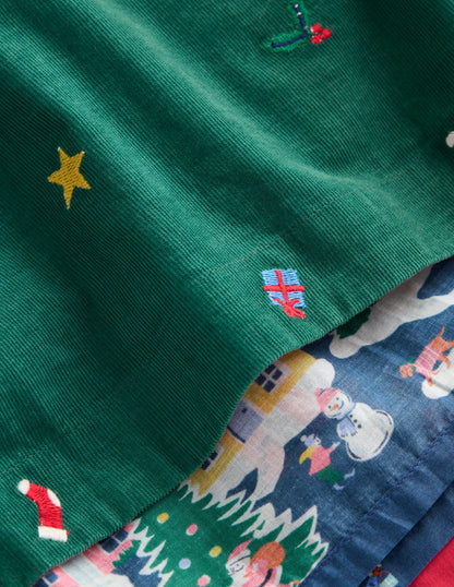 Peggy Cord Party Dress-Jewel Green Festive Embroidery-7