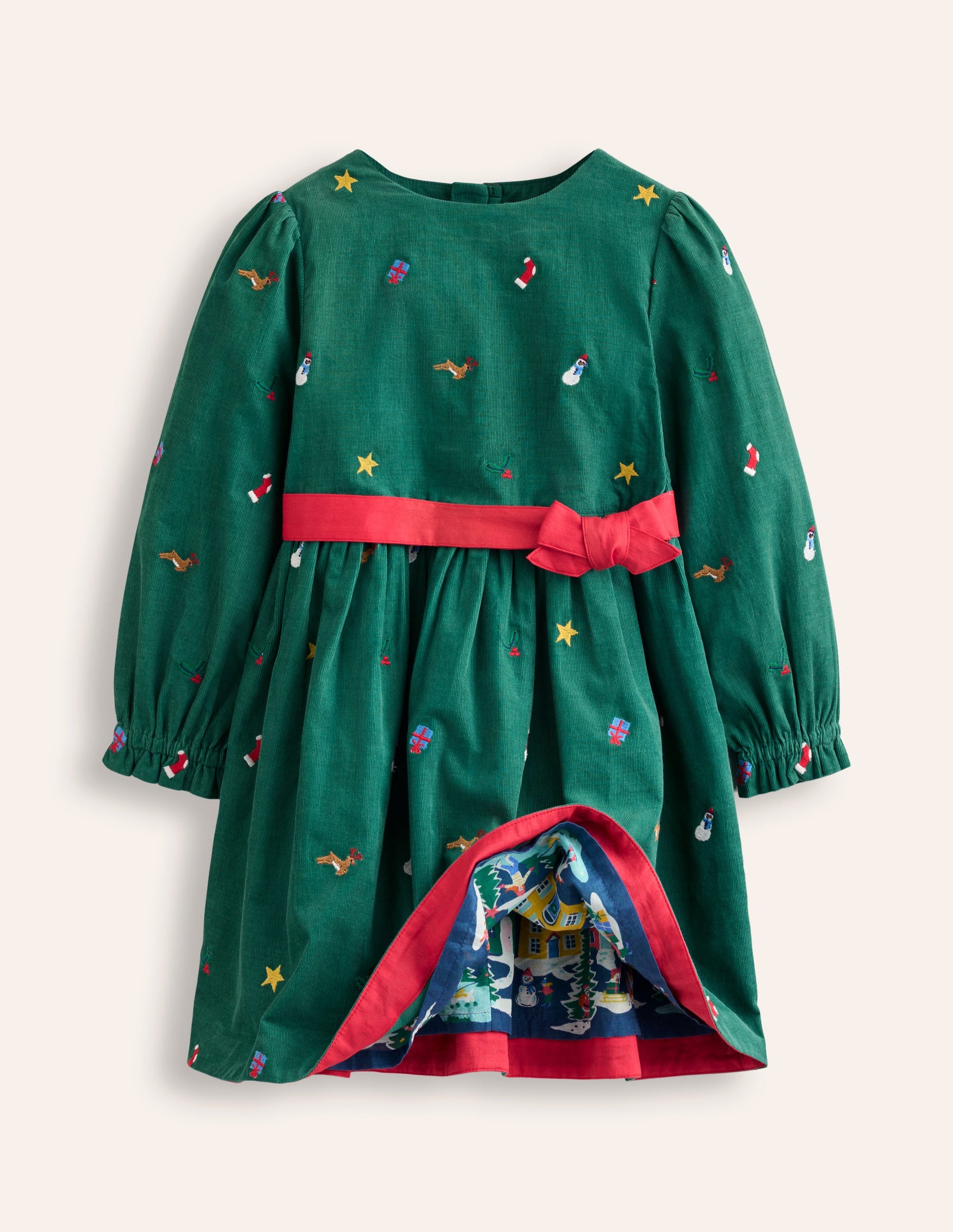 Peggy Cord Party Dress-Jewel Green Festive Embroidery-8