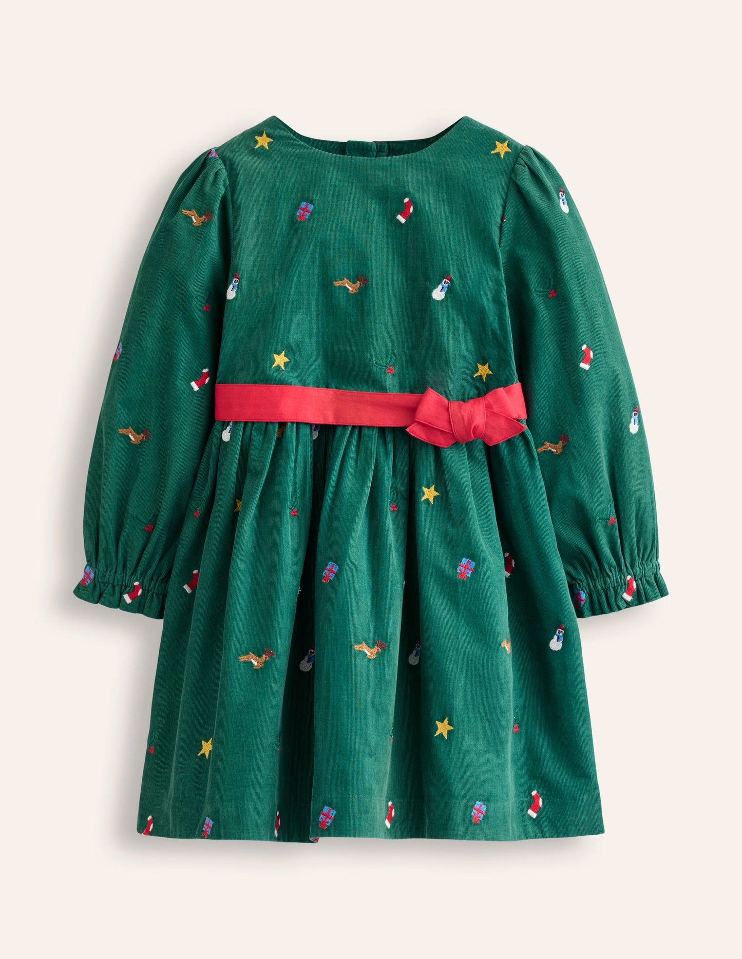 Peggy Cord Party Dress-Jewel Green Festive Embroidery