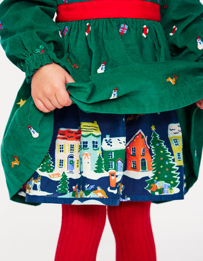 Peggy Cord Party Dress-Jewel Green Festive Embroidery-2