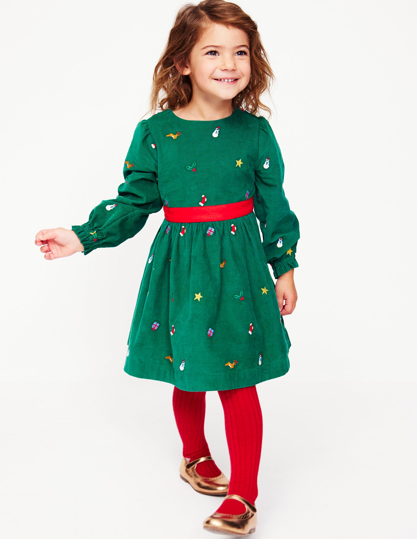 Peggy Cord Party Dress-Jewel Green Festive Embroidery