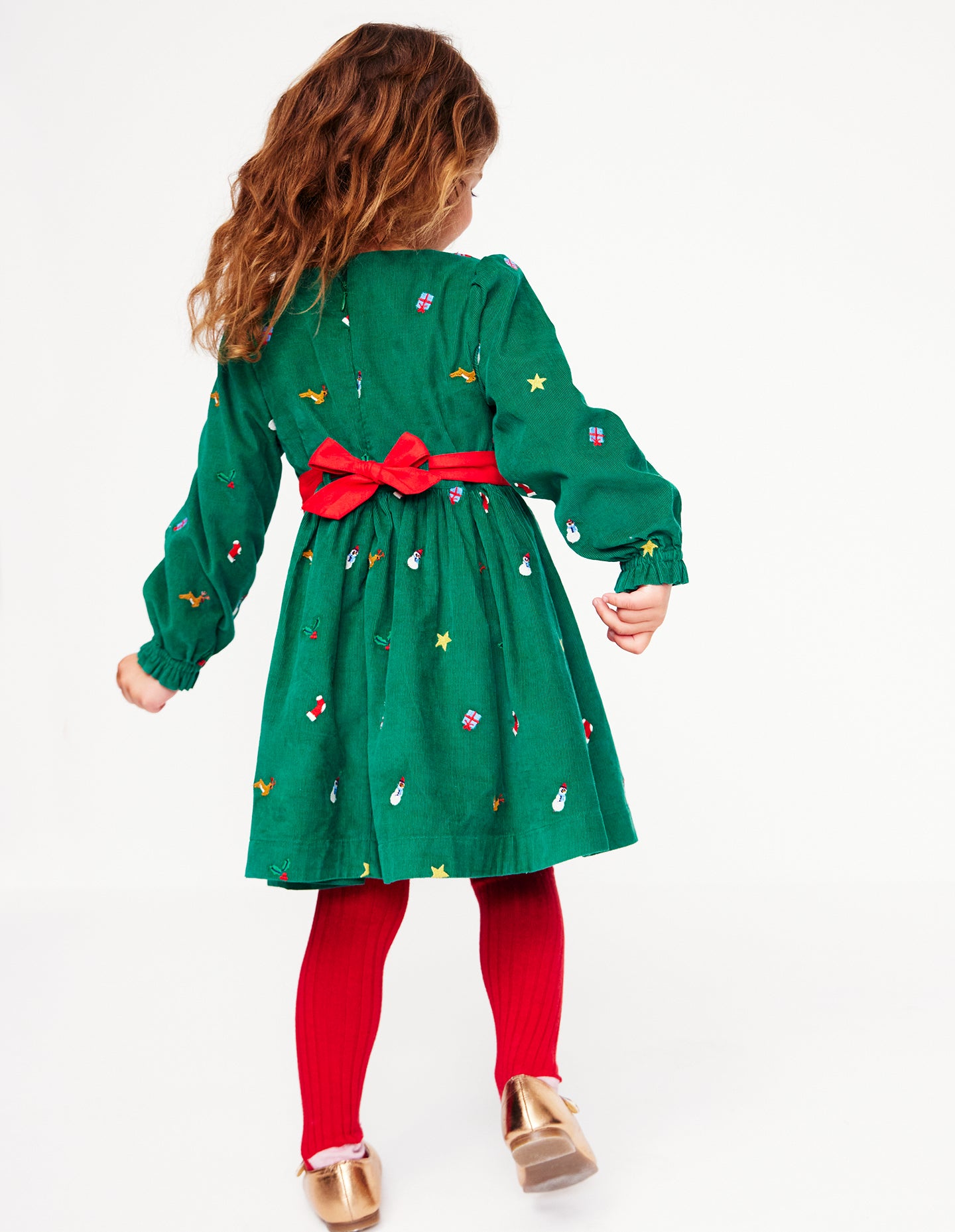 Peggy Cord Party Dress-Jewel Green Festive Embroidery - Image 4