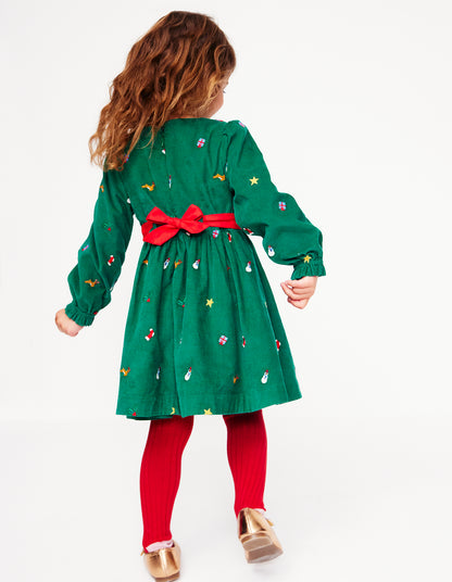 Peggy Cord Party Dress-Jewel Green Festive Embroidery-4