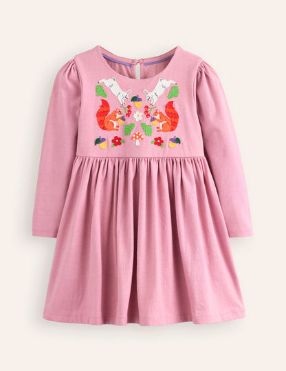 Nellie Appliqué Flare Dress-Vintage Pink Woodland-1