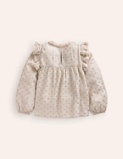 Smocked Ruffle Blouse-Vanilla White Gold Spot-2