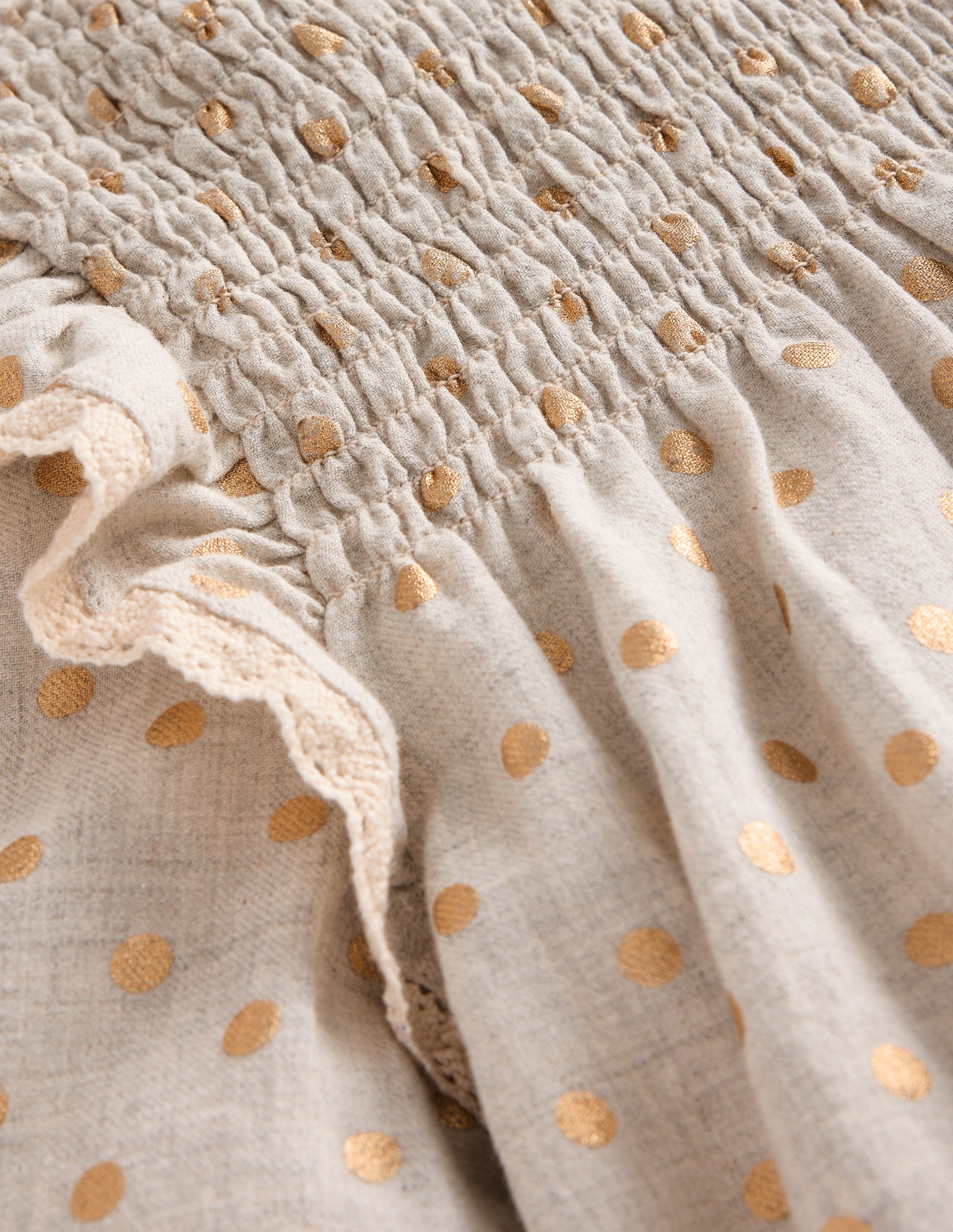 Smocked Ruffle Blouse-Vanilla White Gold Spot-3