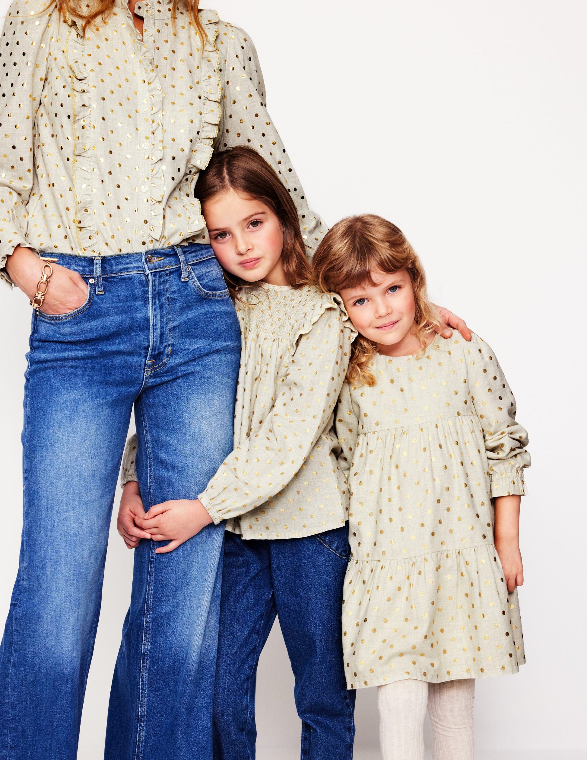 Smocked Ruffle Blouse-Vanilla White Gold Spot-4