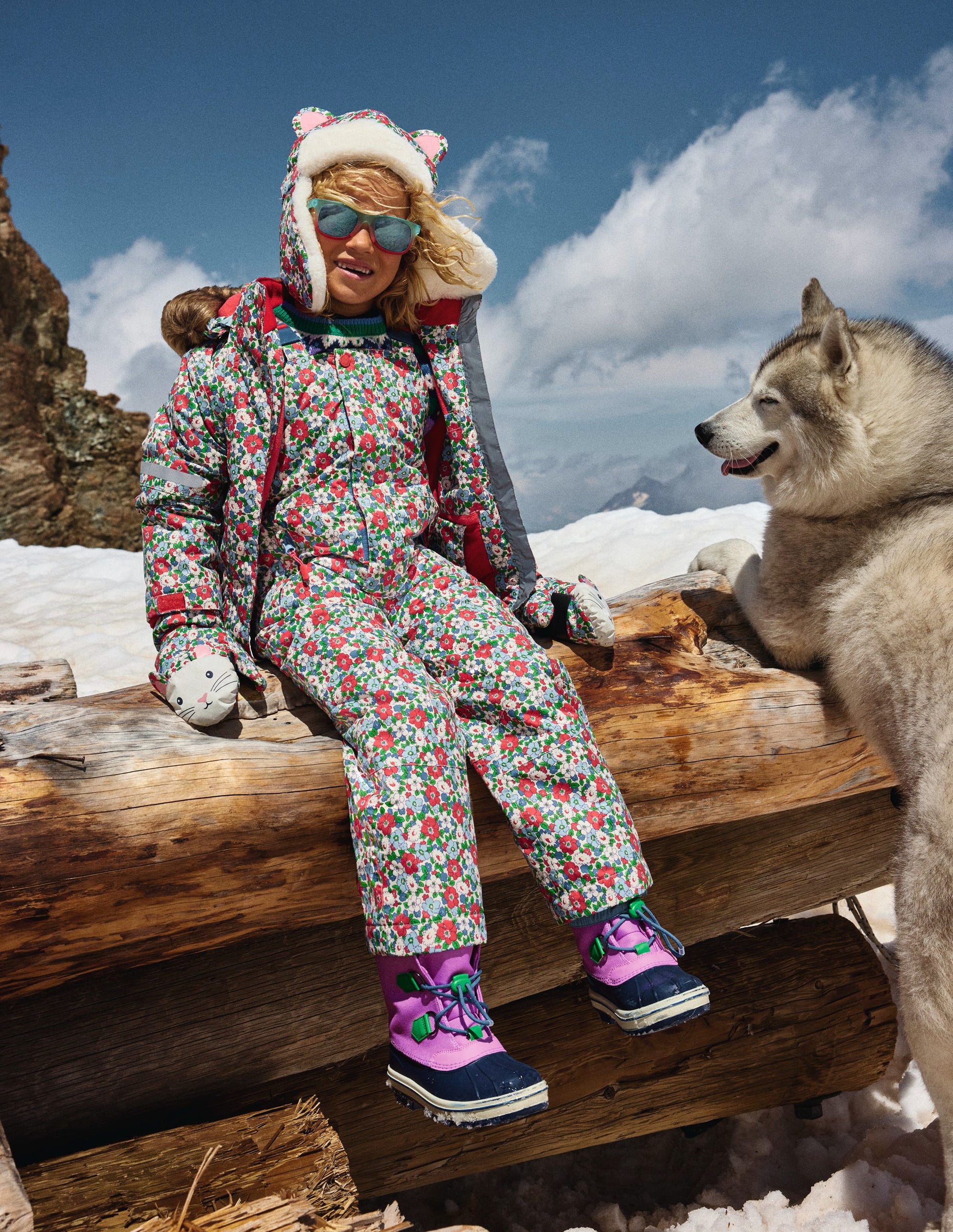 Salopette Waterproof Trousers-Glacier Blue Winter Floral-5