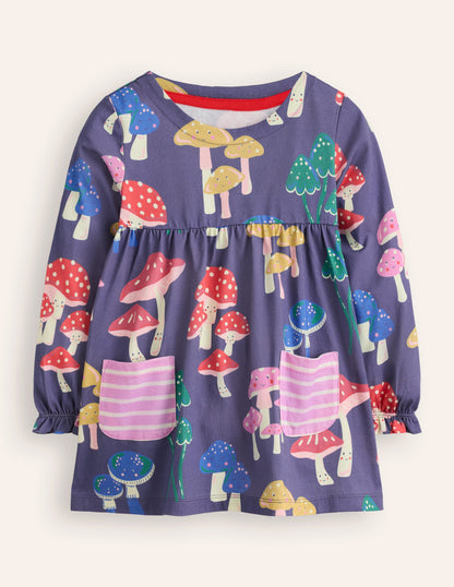 Long Sleeve Printed Tunic-Starboard Blue Mushrooms-1