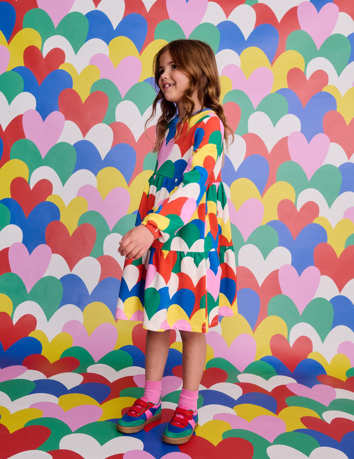 Tiered Sweatshirt Dress-Multi Collage Hearts - Image 5