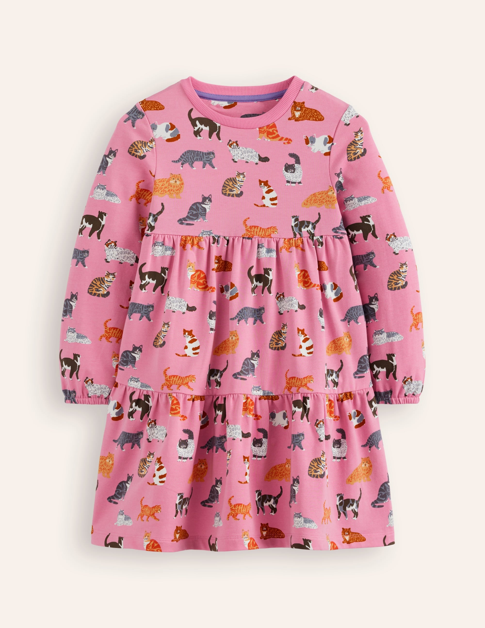 Dixie Tiered Sweatshirt Dress-Formica Pink Cats - Image 1