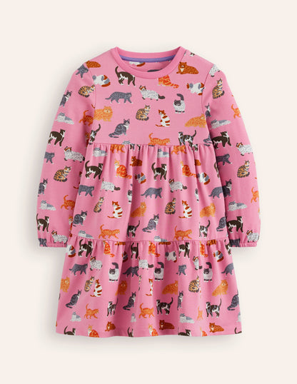 Dixie Tiered Sweatshirt Dress-Formica Pink Cats-1