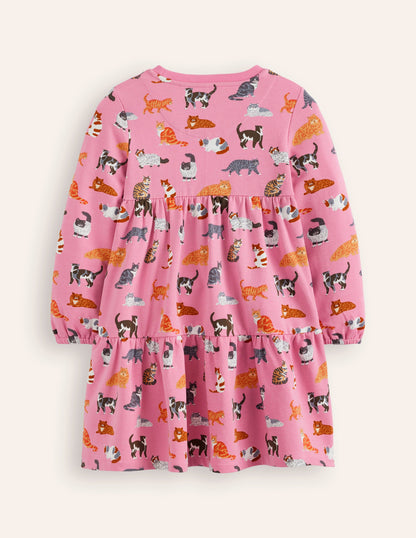 Dixie Tiered Sweatshirt Dress-Formica Pink Cats-2