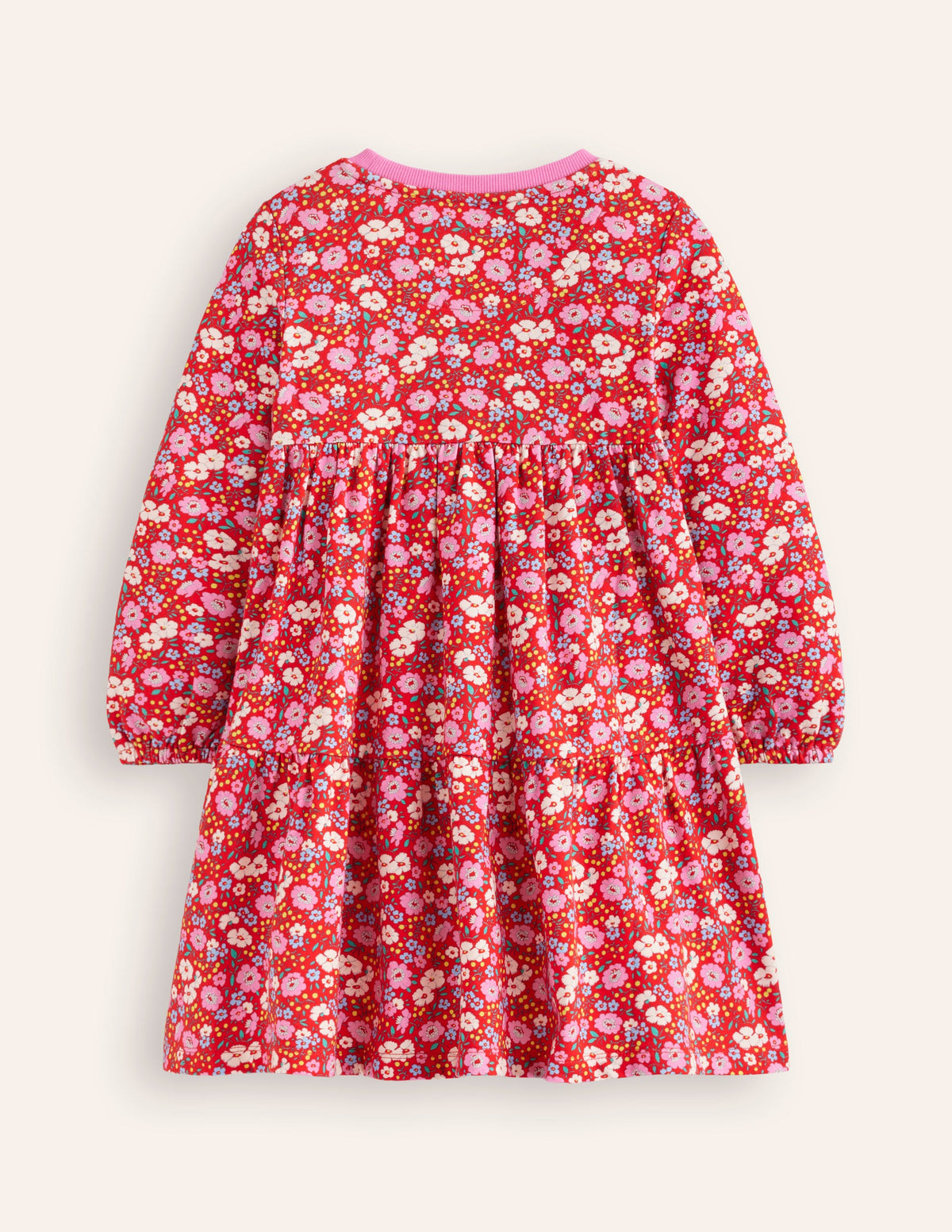 Dixie Tiered Sweatshirt Dress-Brilliant Red Flowerbed-2