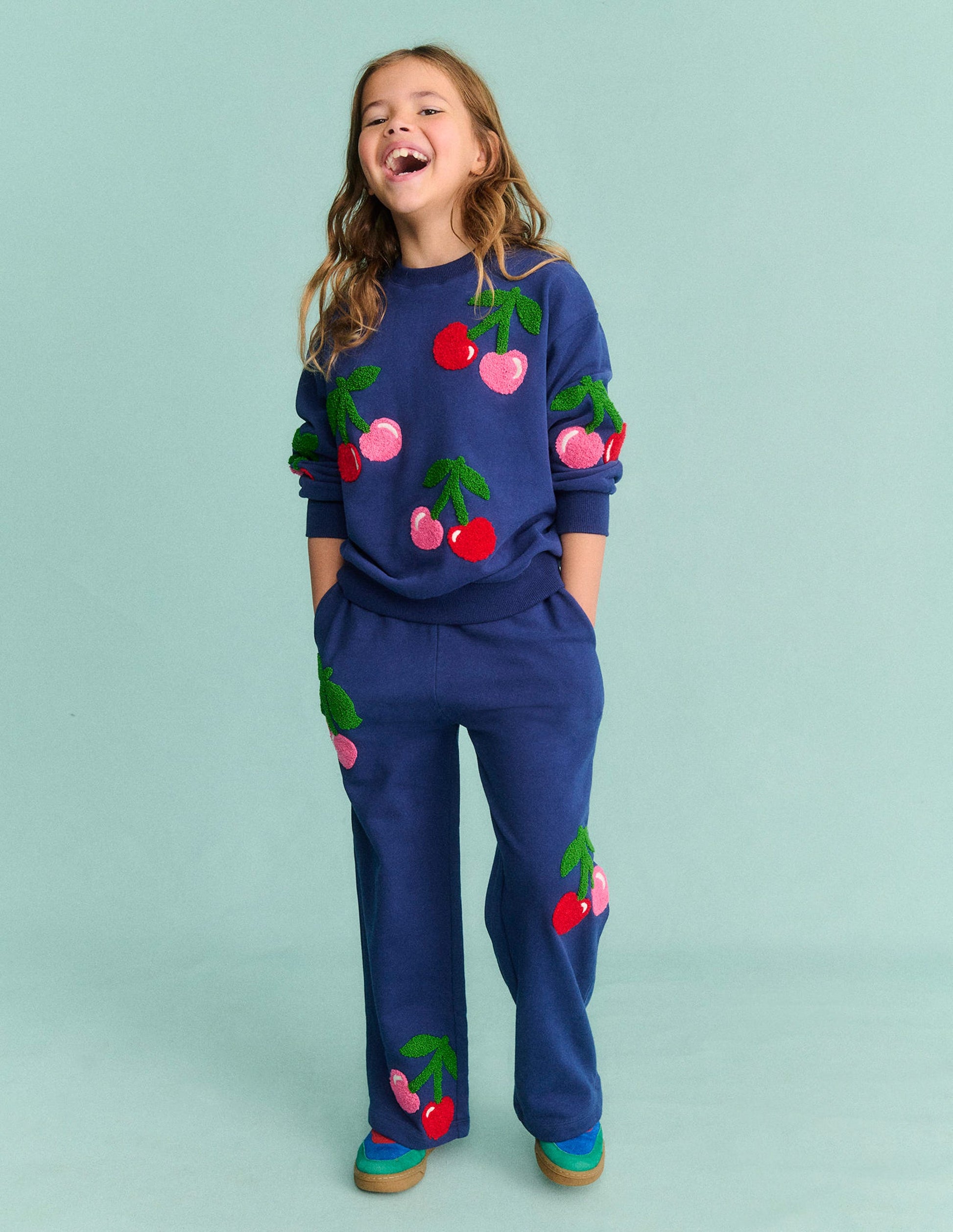 Wide Leg Applique Jogger-Starboard Blue Cherries-4