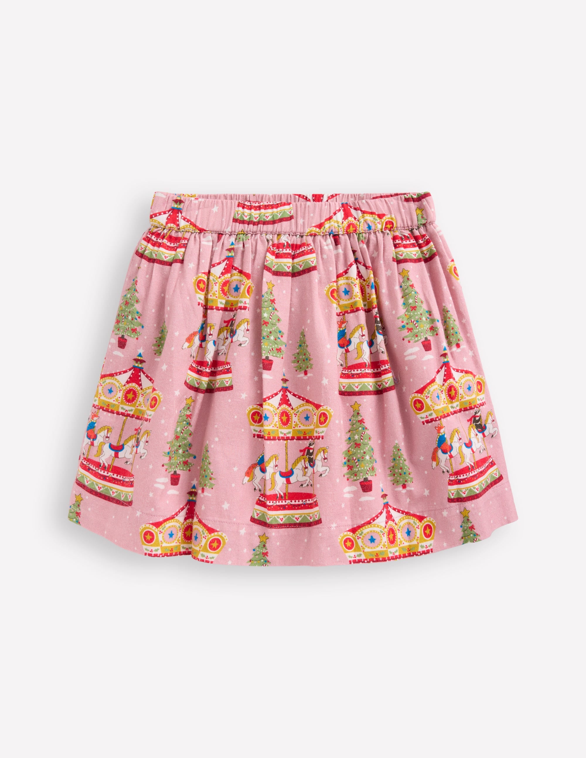 Printed Pull-On Twirly Skirt-Vintage Pink Carousel - Image 1