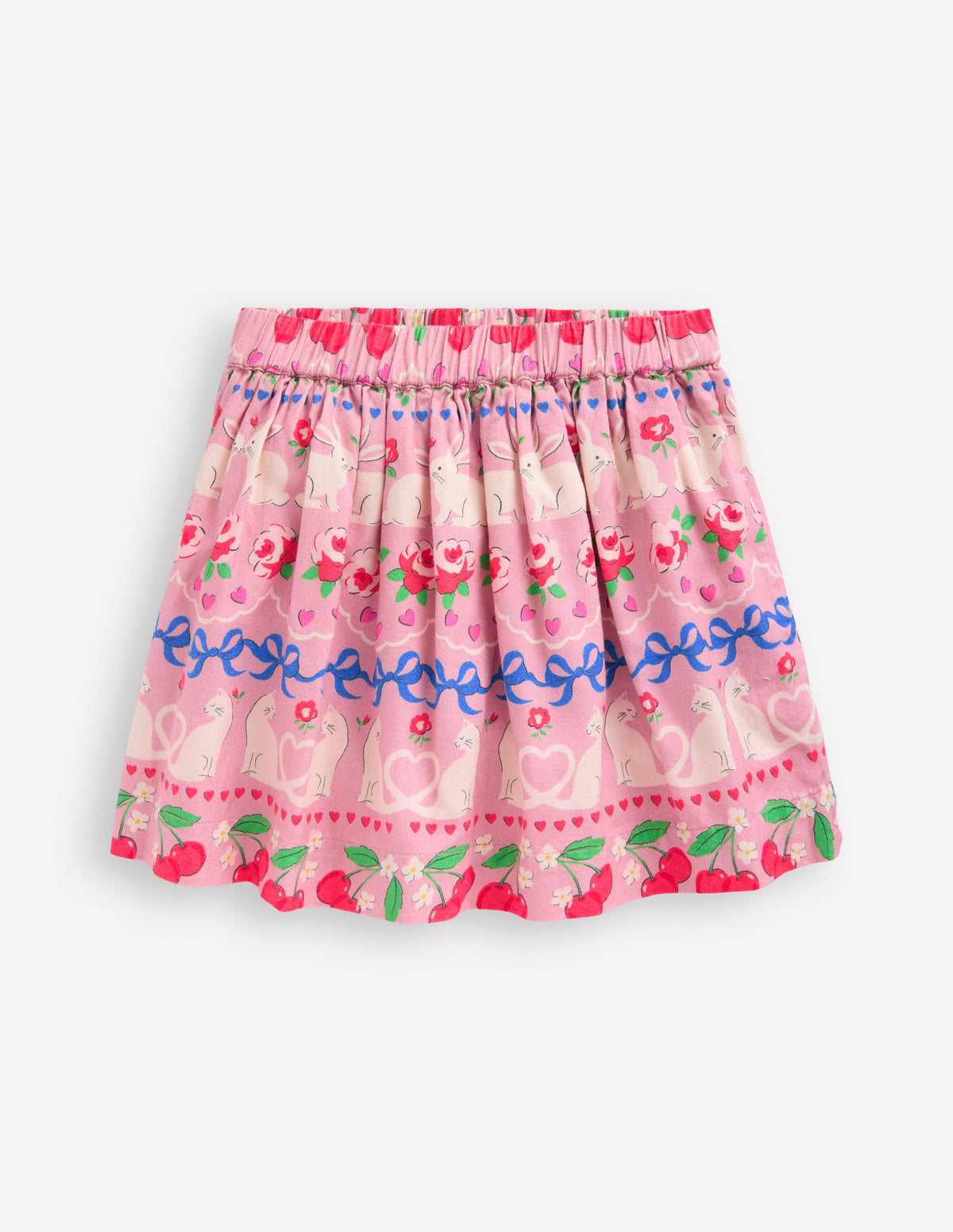 Printed Pull-On Twirly Skirt-Pink Valentines Bunny Stripe - Image 1