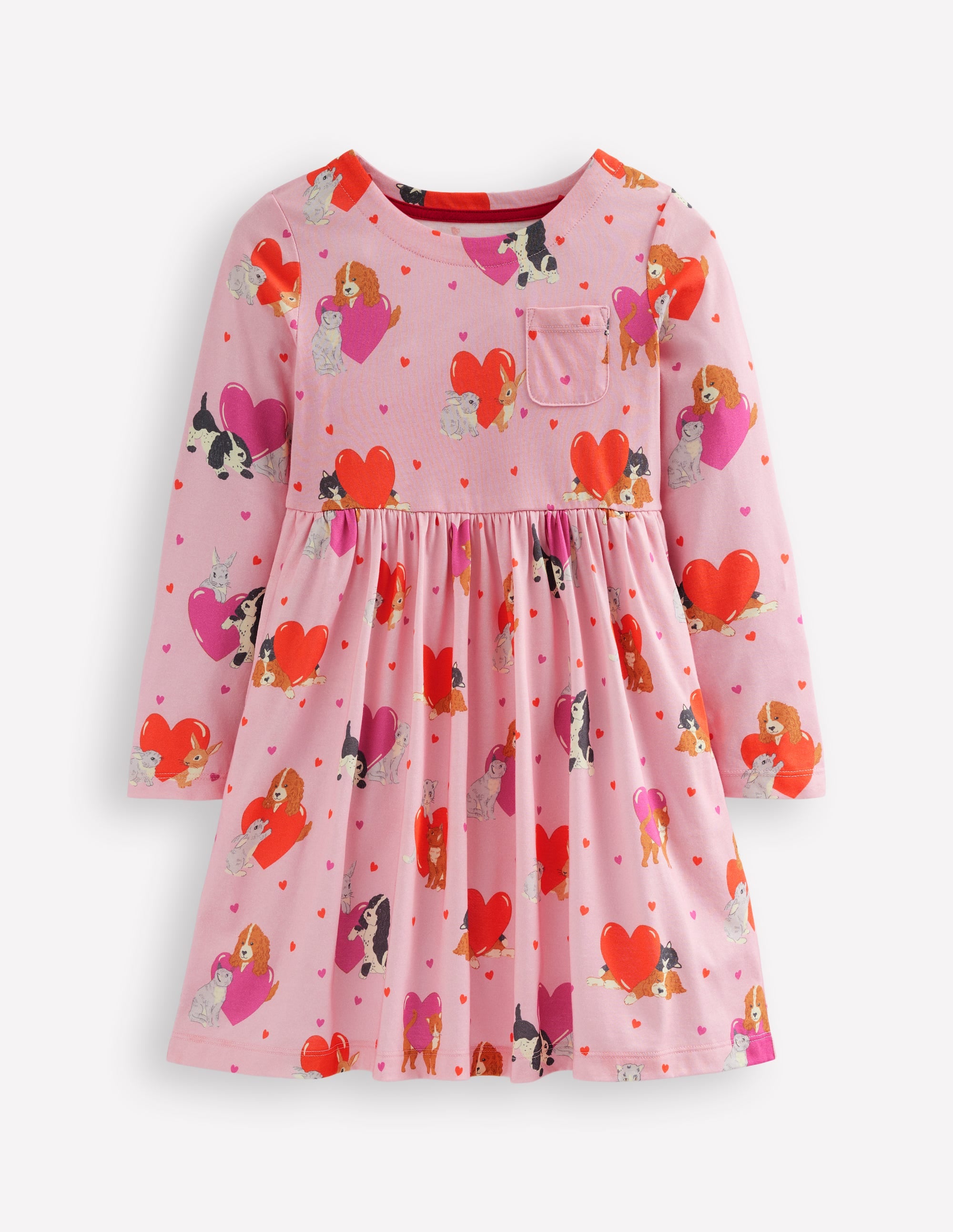 Long-Sleeved Fun Jersey Dress-Chalk Pink Valentines Pets - Image 1