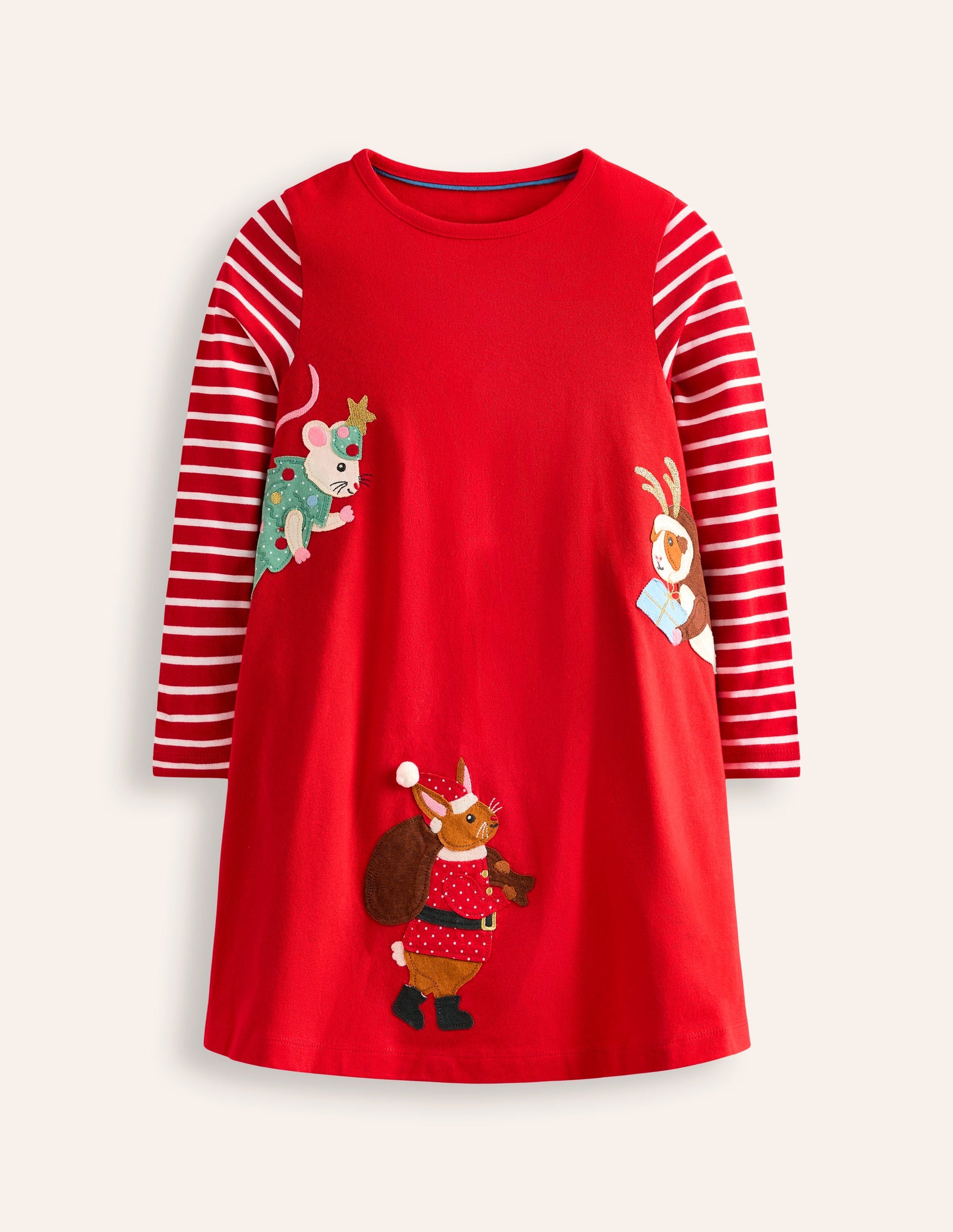 Elsie Big Appliqué Dress-Poppy Red Peeping Friends-1