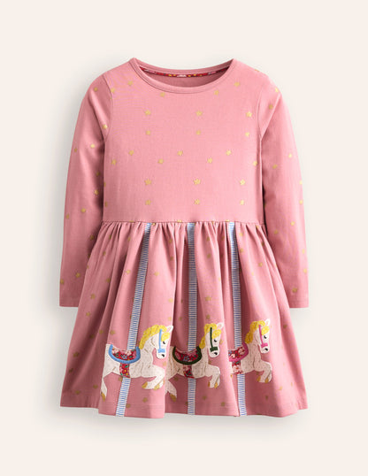 Appliqué Hem Jersey Dress-Vintage Pink Carousel-1