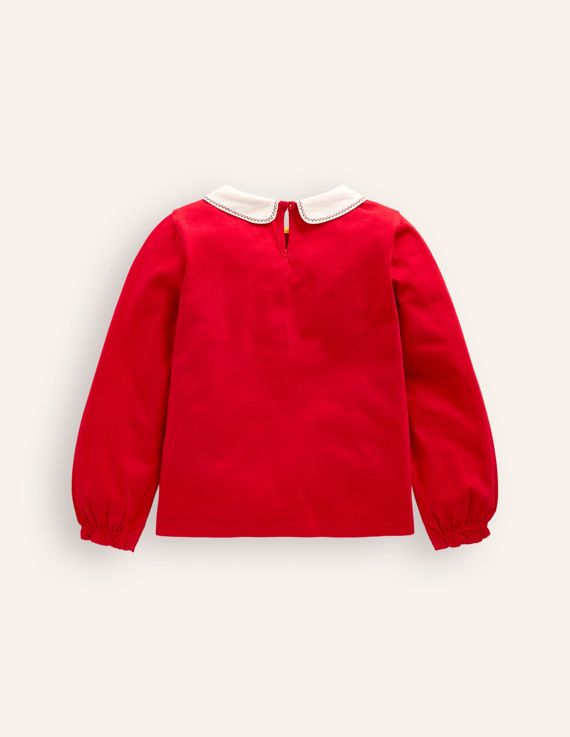 Collared Jersey Top-Poppy Red Robin Embroidery-2