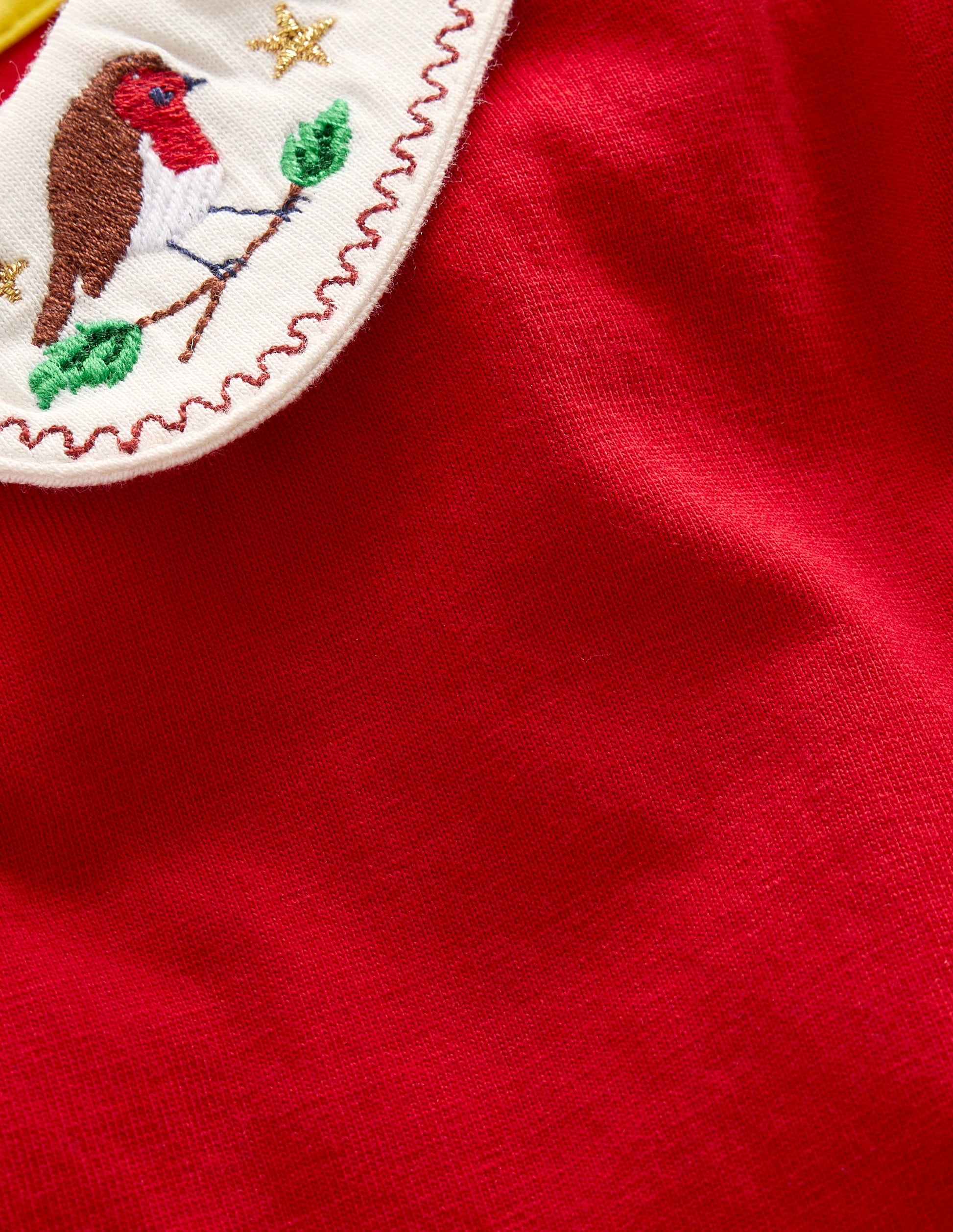 Collared Jersey Top-Poppy Red Robin Embroidery-3