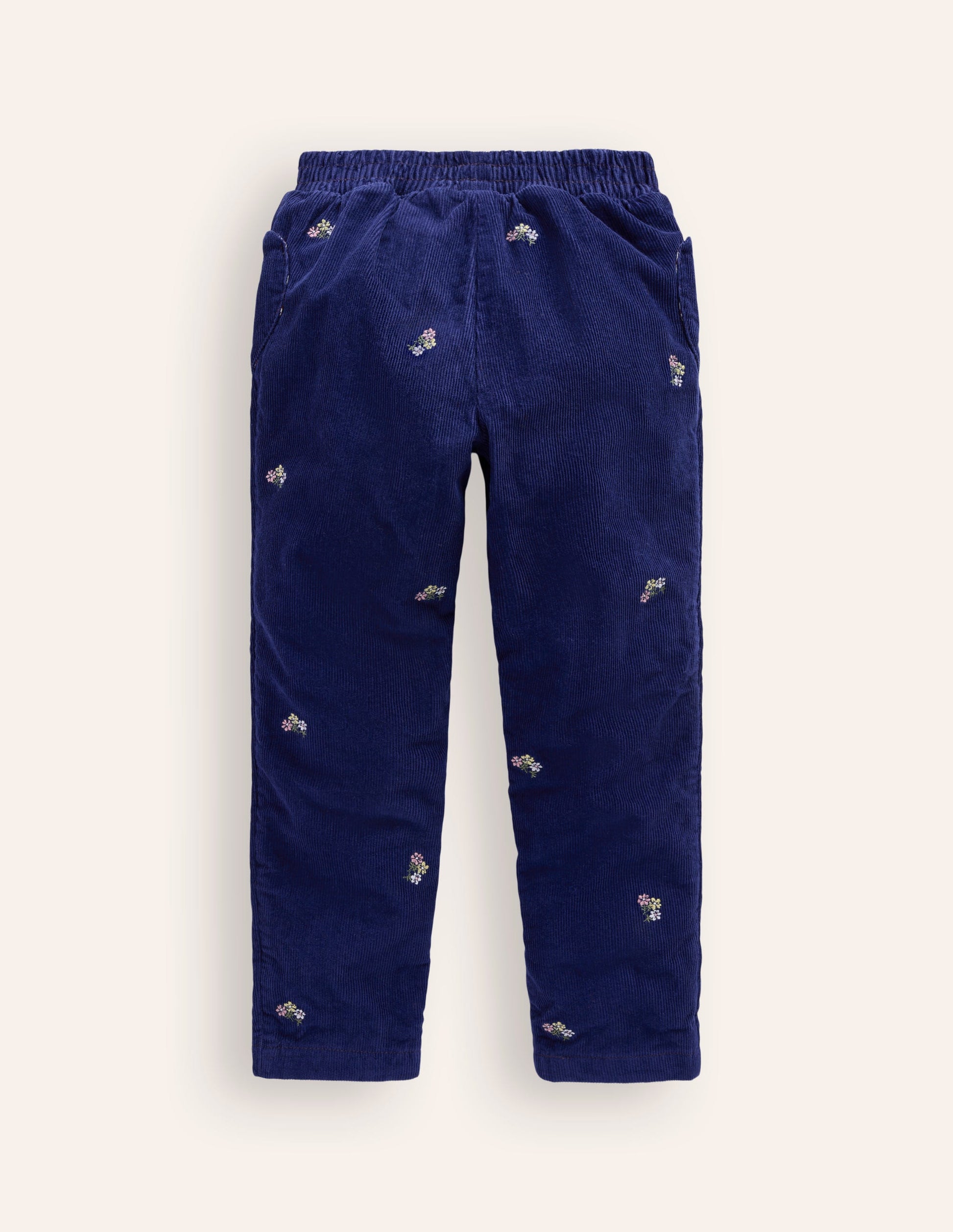 Lined Cord Pull-On Trousers-College Navy Embroidery-2