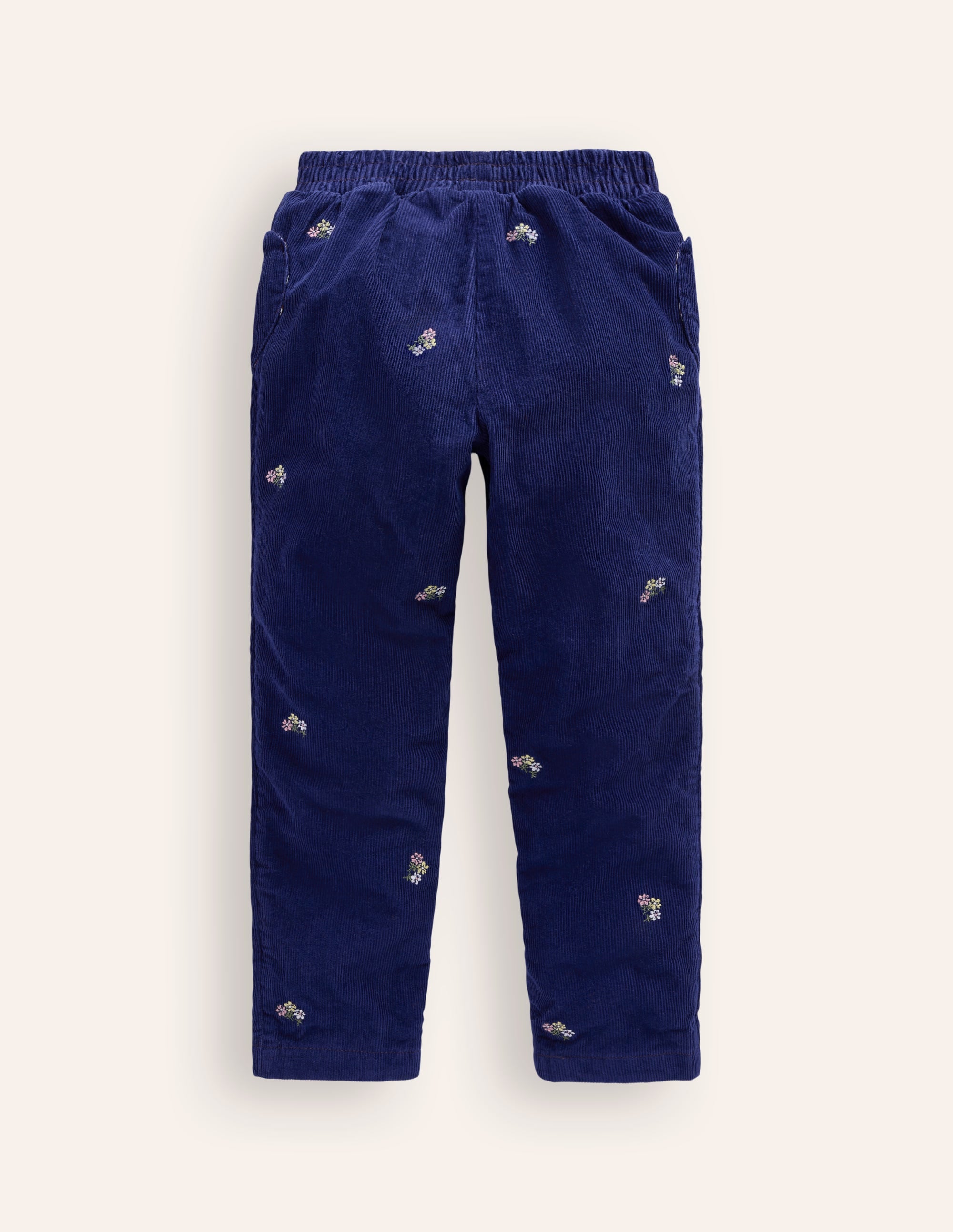 Lined Cord Pull-On Trousers-College Navy Embroidery - Image 2