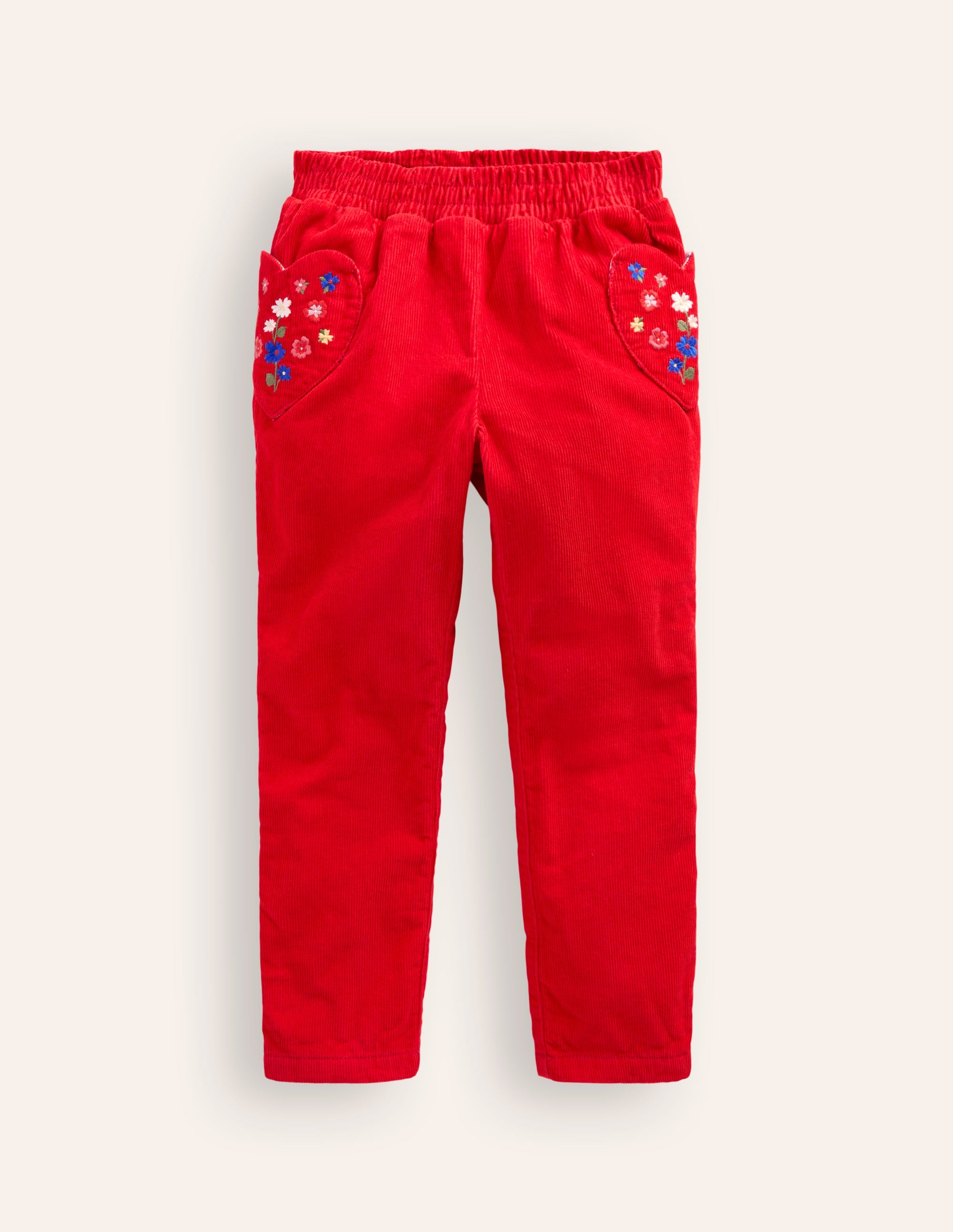 Lined Cord Pull-On Trousers-Sunset Orange Embroidery - Image 1