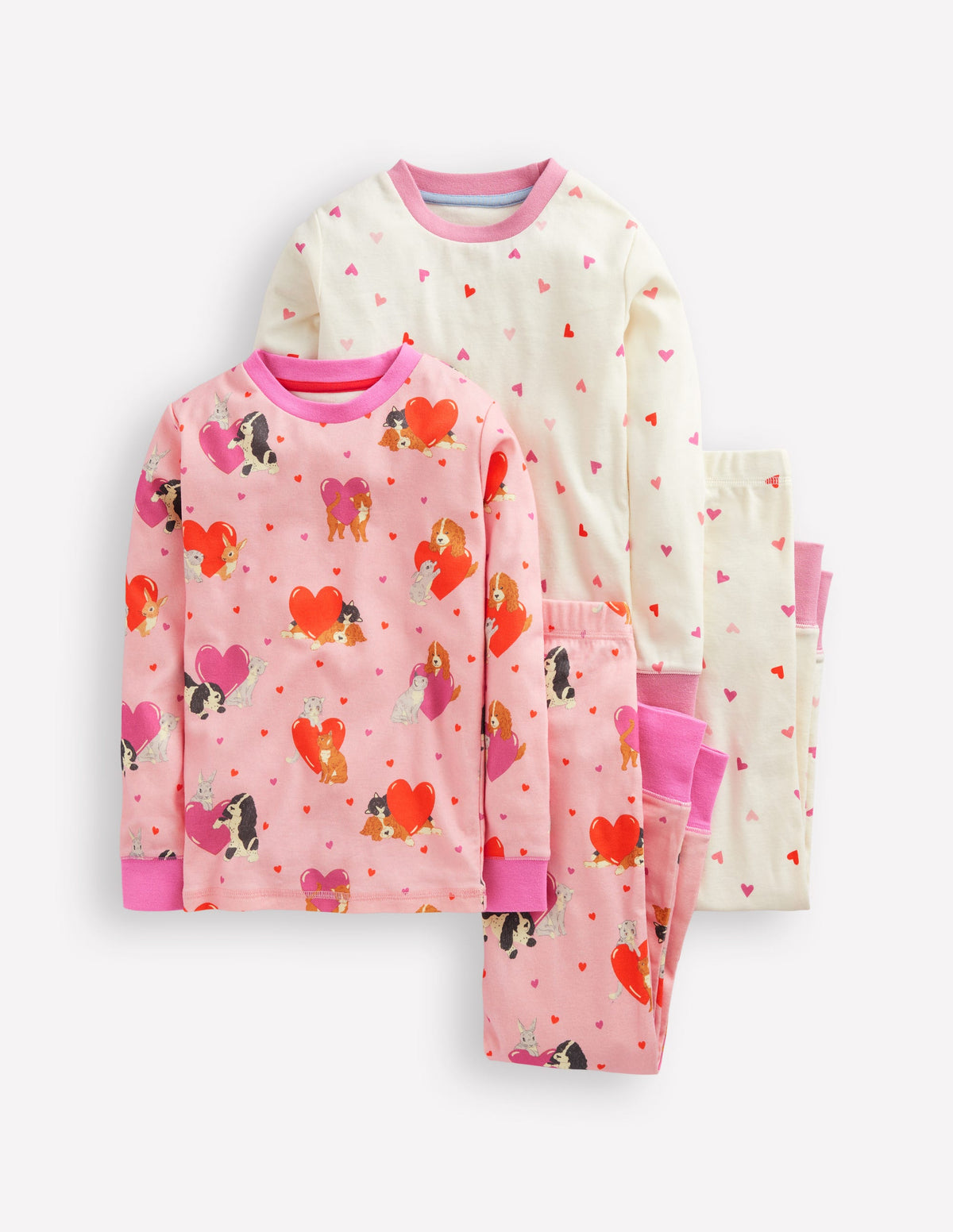Twin Pack Snug Pyjamas-Chalk Pink Valentines - Image 1
