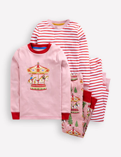 Twin Pack Snug Pyjamas-Vintage Pink Carousel-1