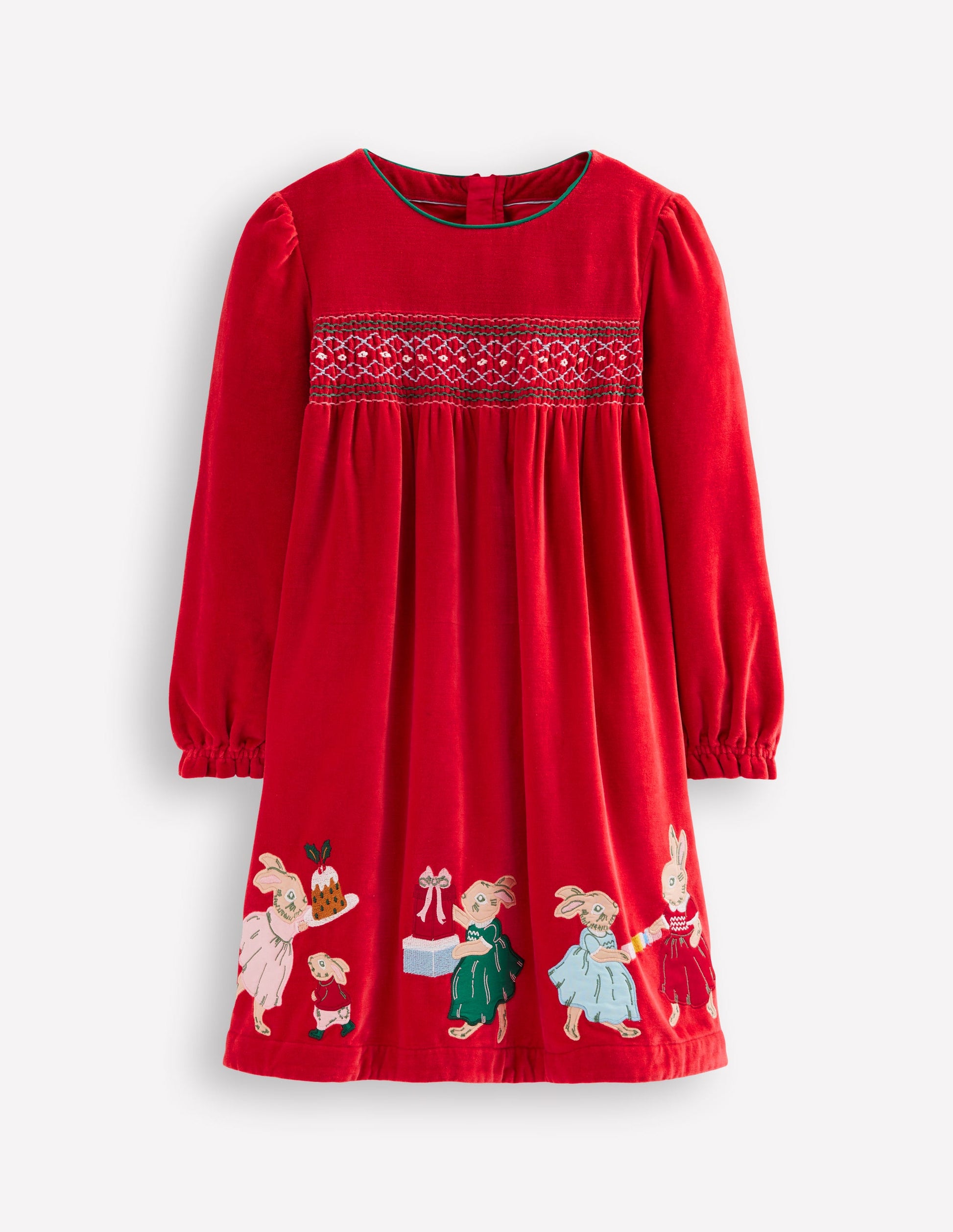 Bess Cosy Smocked Dress-Poppy Red Rabbit-1