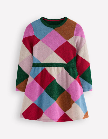 Sparkle Knitted Dress-Rainbow Argyle-1